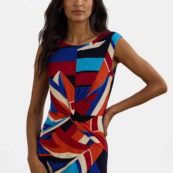 Lauren Ralph Lauren NWT Colorful sleeveless Twist front Jersey Dress, sz 10 - Picture 3 of 9